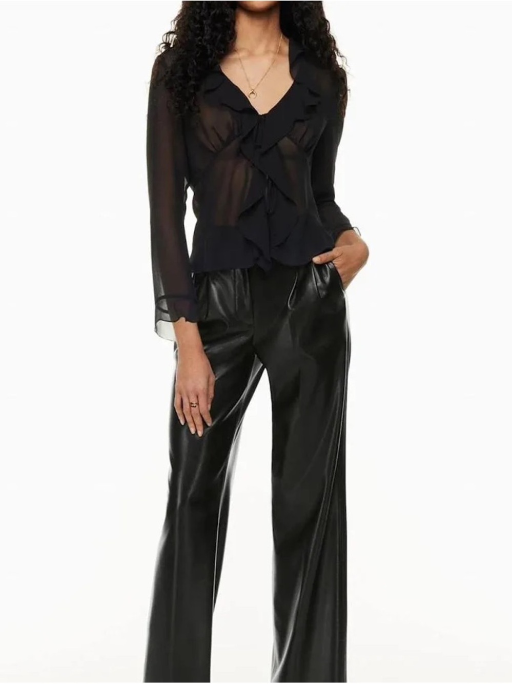 Aritzia Wilfred The Effortless Pant™ | Black Leather Wide Leg Pants